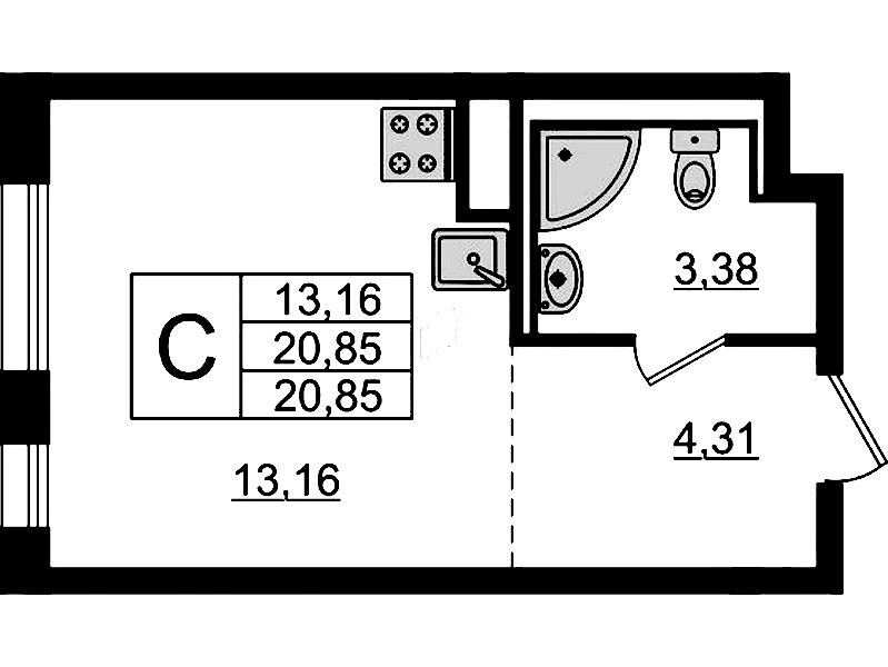 Квартира студия 20.85 м², 5/12 эт., ЖК «Новые Лаврики»